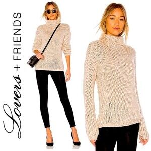 Lovers + Friends Hawken Turtleneck Sweater Pearl S Chunky Knit Slouchy Oversized
